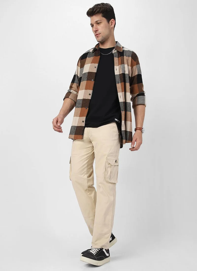 Urbano Fashion  Urbano Fashion Men's Cream Regular Fit Solid Cargo Chino Pant with 6 Pockets for Men | Best Price UAE